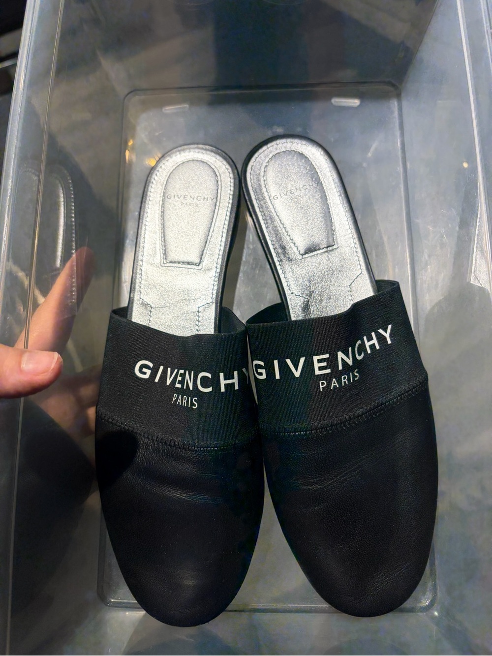 Givenchy Black and Silver Logo Slide Mules